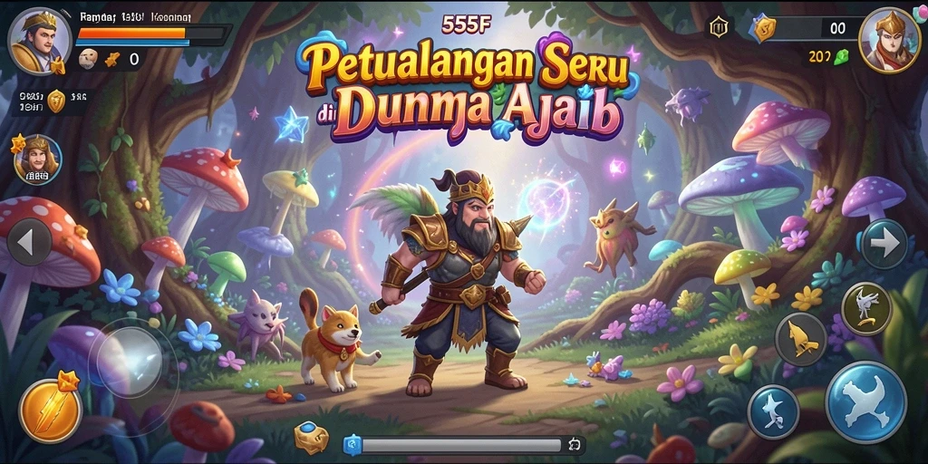 Screenshot gameplay 555F yang menunjukkan pertempuran dan eksplorasi petualangan.