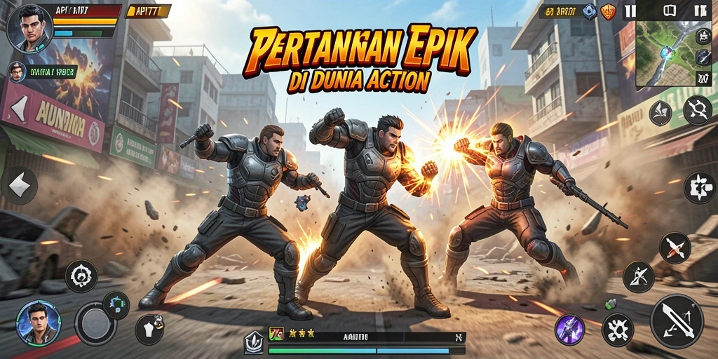 Tangkapan layar menampilkan pertempuran intens dalam game API77.