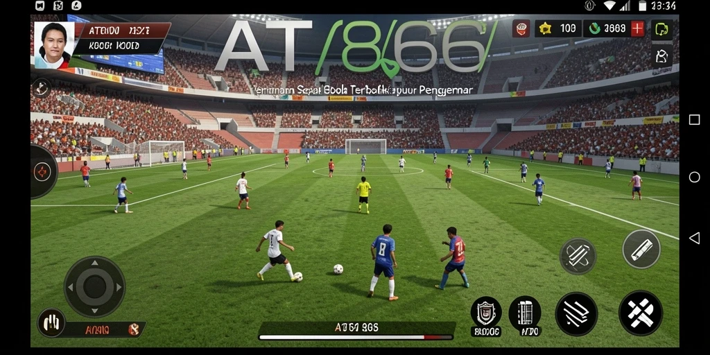 Tampilan gameplay realistik dalam permainan sepak bola.