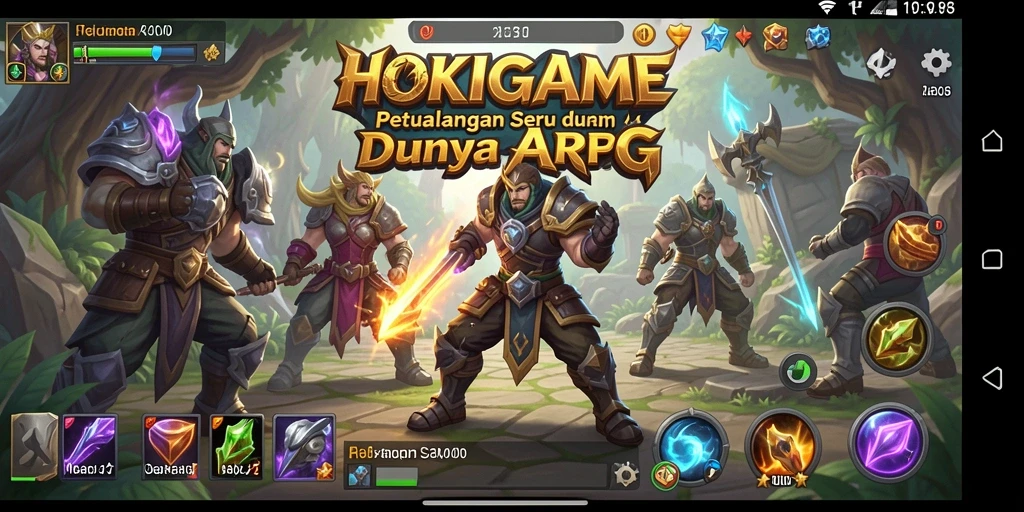 Tangkapan layar HOKIGAME menampilkan aksi pertarungan seru dalam dunia fantasi.