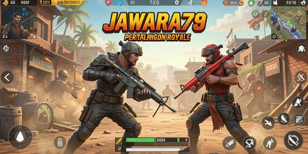 Gameplay seru dalam JAWARA79 saat pertempuran Battle Royale.