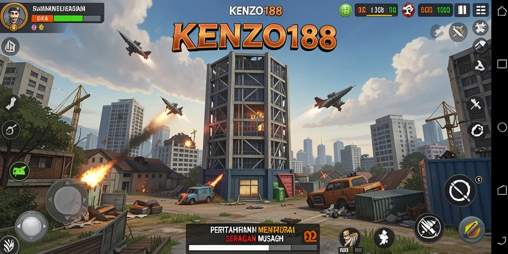 Screenshot gameplay KENZO188 menunjukkan aksi menawan dari Tower Defense.