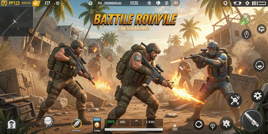Tampilan gameplay PP123 yang seru dan mendebarkan dalam pertempuran Battle Royale.