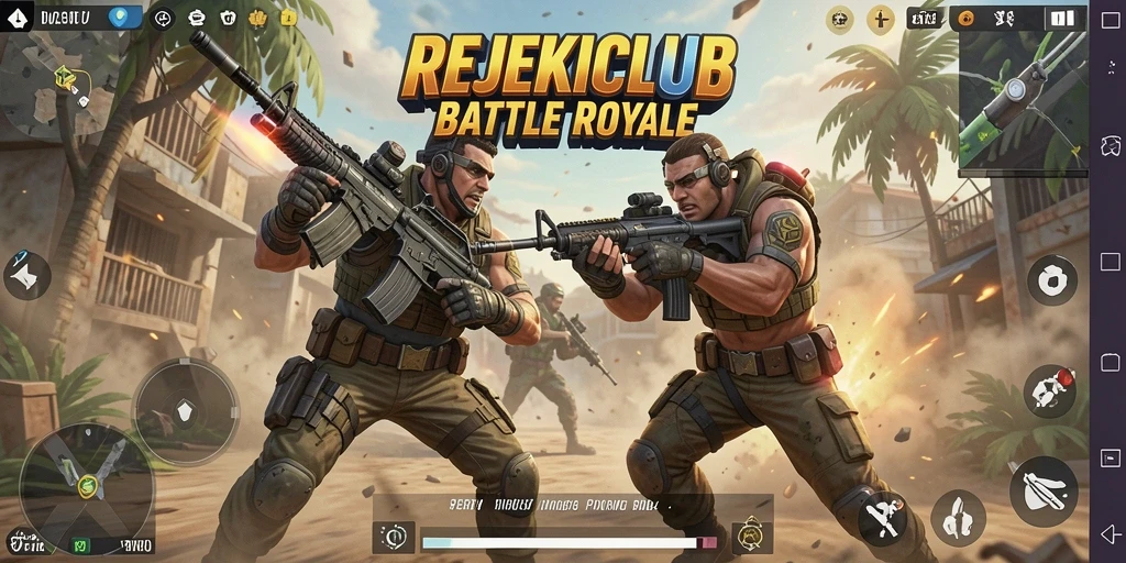Tampilan gameplay REJEKICLUB yang menegangkan dan seru dalam Battle Royale.