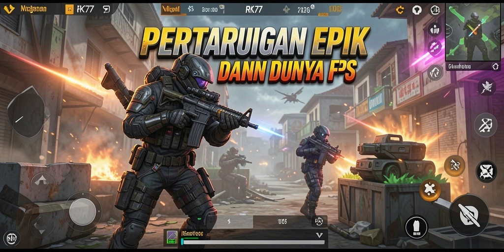 Tampilan gameplay intens dari game FPS RK77.