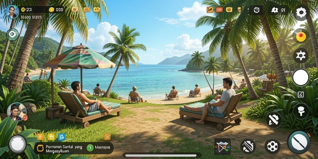 Screenshot gameplay V21 menampilkan suasana permainan yang ceria dan menyenangkan.