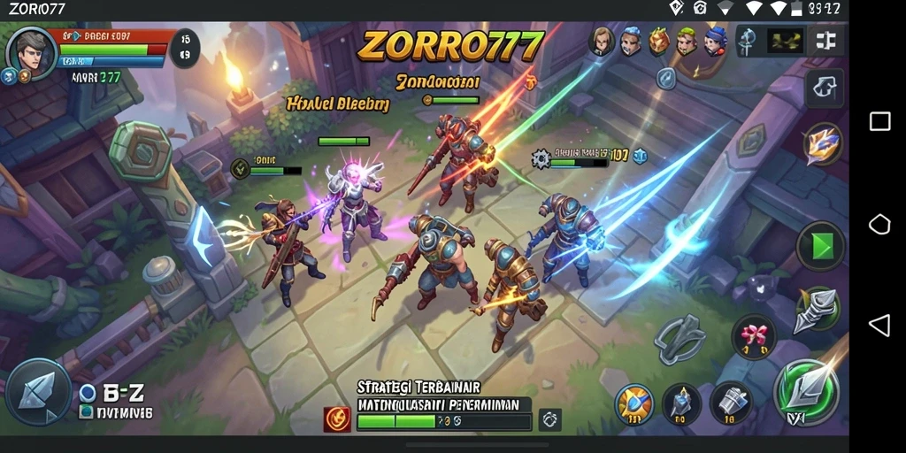 Tampilan gameplay seru dari ZORO77 yang menampilkan strategi pertempuran.